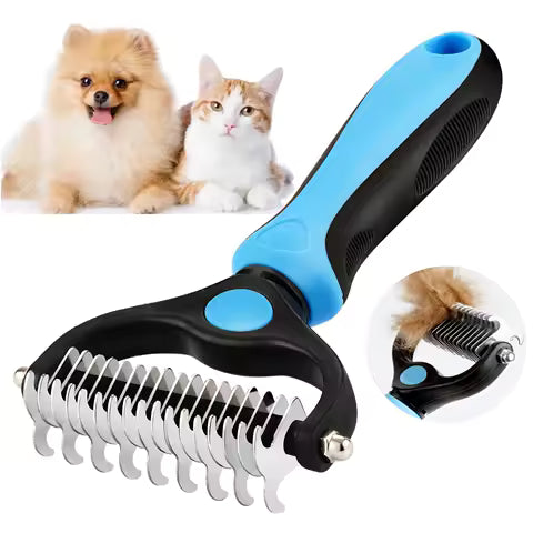 Pet Deshedding Brush - Stainless Steel Grooming Tool for Dogs and Cats
